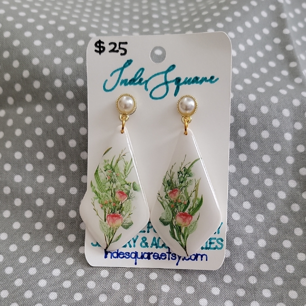Floral Drop Earrings with Pearl Accents